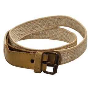 Tan Canvas Leather Belt Womens Medium Genuine Cowhide Woven Western Boho